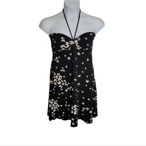 Y2K dress black butterfly print halter‎ mini with cinched front M